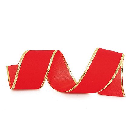 Fita Aramada Veludo com Filete - Vermelho e Ouro - 6,3cm x 9,14m  - 1 unidade - Cromus - Rizzo