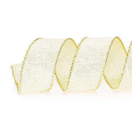 Fita Aramada Marfim e Ouro 3,8cm x 9,14m - 01 unidade - Cromus Natal - Rizzo