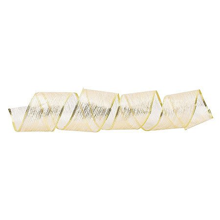 Fita Aramada Listras Ouro 6,3cm x 9,14m - 01 unidade - Cromus Natal - Rizzo Embalagens