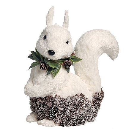 Esquilo Crespinho Branco com Guirlanda G 30cm - 01 unidade - Iceland - Cromus Natal - Rizzo