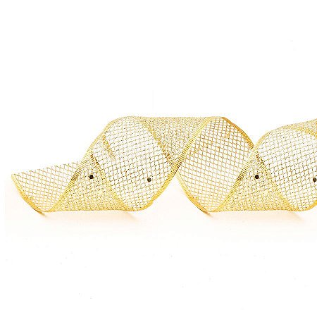Fita Aramada Tela Ouro 6,3cm x 9,14m - 01 unidade - Cromus Natal - Rizzo