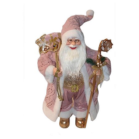 Papai Noel Decorativo Sentado de Natal - Rosa/Branco - 45cm - 1 unidade - Rizzo