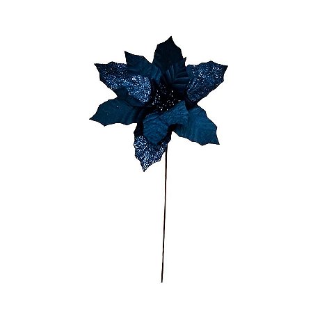 Poinsetia Decorativa de Natal - Azul - 75cm - 1 unidade - Rizzo