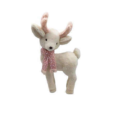 Rena em Pé Decorativo de Natal - Branco/Rosa - 55cm - 1 unidade - Rizzo