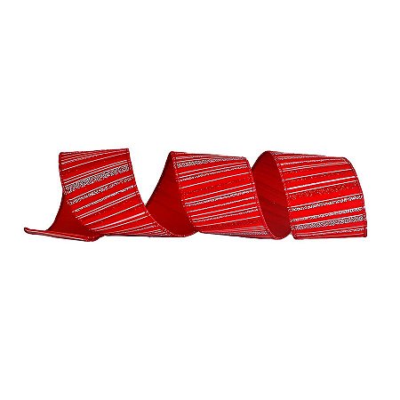Fita Decorativa Aramada de - Vermelho/Dourada - 6.3cm x 9.14m - 1 unidade - Rizzo