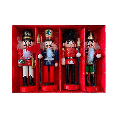 Conjunto Soldadinhos de Chumbo - Madeira -  12 cm  - 4 unidades - Rizzo