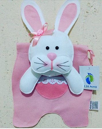 Sacolinha Coelho de Páscoa Rosa em Feltro - 01 unidade - Pé de Pano - Rizzo Festas