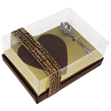 Caixa Ovo de Colher Coração de 500g - Classic Ouro Marrom Cód 0656 - 05 unidades - Ideia Embalagens - Rizzo Embalagens