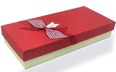 Caixa de Papel para Presente Tampa Vermelho com Laço Listrado - 29 cm x 14 x 5,5 cm - 1 Unidade - Rizzo Confeitaria