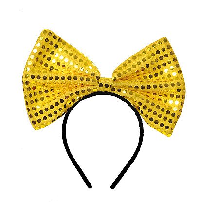 Fantasia Carnaval - Tiara Laço - Paetê Amarelo - M - 01 UN - Cromus - Rizzo