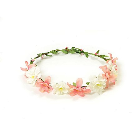Fantasia Carnaval - Tiara de Flores - Rosa Bebe & Branco - 01 UN - Cromus - Rizzo