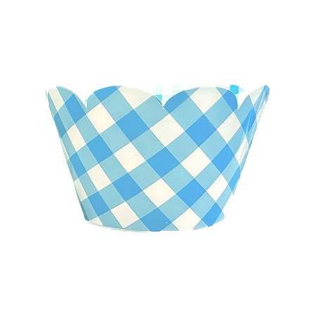 Wrapper para Cupcake - Xadrez Branco/Azul - 21,5x5cm - 12 unidades - Cromus - Rizzo