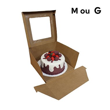Caixa para Doces Bolos e Panetones tipo Practice com Visor - Kraft - 1 unidade - Ideia - Rizzo