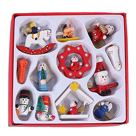 Conjunto De Miniaturas De Natal Em Madeira  - 12 unidades - Rizzo