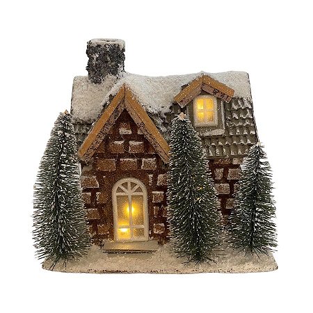 Casinha decorativa de Natal com Led - Tijolos - 21cm - 1 unidade - Rizzo