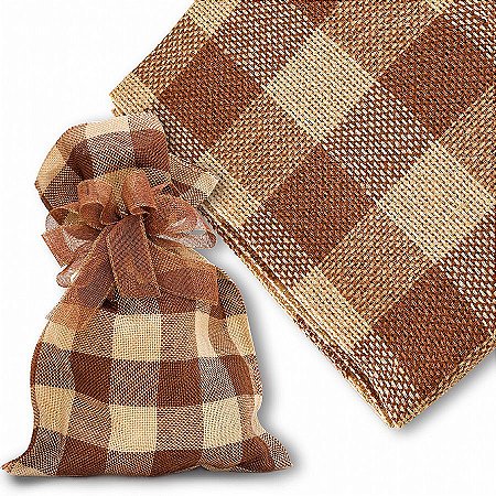 Saco Juta - 19Cmx30cm - Xadrez Natural/Marrom - 1 unidade - Halley Fitas