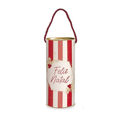 Lata Alça P/ Presente - Feliz Natal - Listrado - 1 UN - Cromus - Rizzo