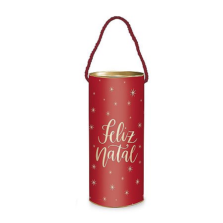 Lata Alça P/ Presente - Feliz Natal - Vermelho - 1 UN - Cromus - Rizzo