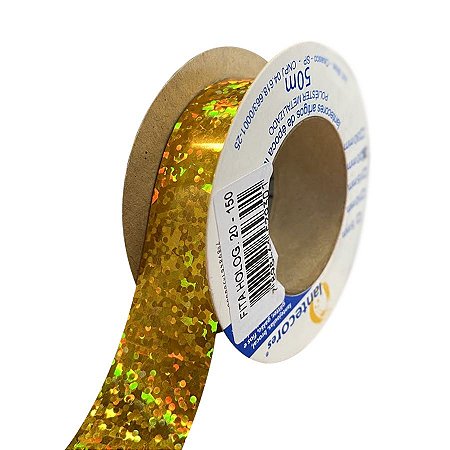 Fita Metalóide 50 metros - Holográfico Ouro - 01 Unidade - Lantecor - Rizzo
