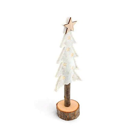 Árvore Decorativa Natalina de Madeira e Feltro - Branco/Dourado - 21cm  - 1 unidade - Cromus - Rizzo