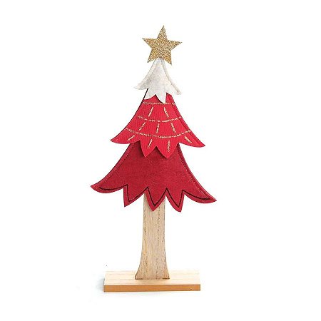 Árvore Decorativa Natalina de Madeira e Feltro - Vermelho/Branco - 33cm  - 1 unidade - Cromus - Rizzo