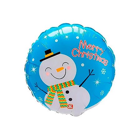 Balão de Festa Metalizado 18" 45cm - Redondo Boneco de Neve  - 1 unidade - Balões São Roque - Rizzo