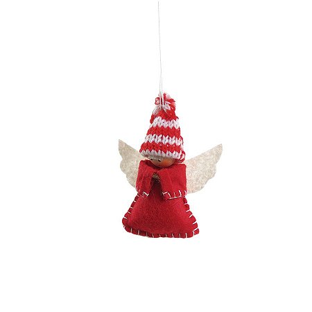 Enfeite de Natal para pendurar- Anjo Vermelho Tecido - 11cm - 1 unidade - Cromus - Rizzo