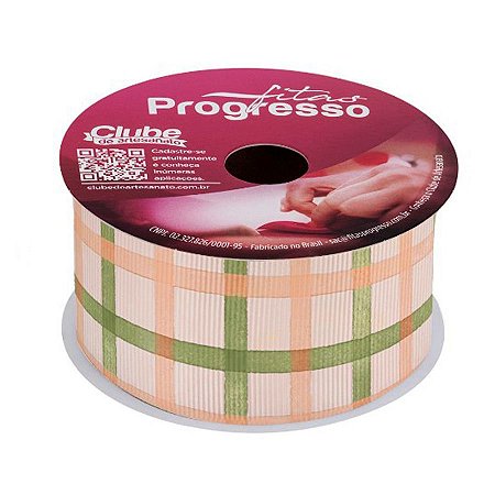 Gorgurão ECF009TR 38mm - Cor 319 - Xadrez Aquarelado - Rolo 10m - 1 unidade - Fitas Progresso - Rizzo