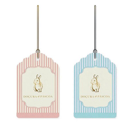 Tag Decorativa de Páscoa - Lavie Rosa Claro/Azul - 12 unidades - Cromus - Rizzo