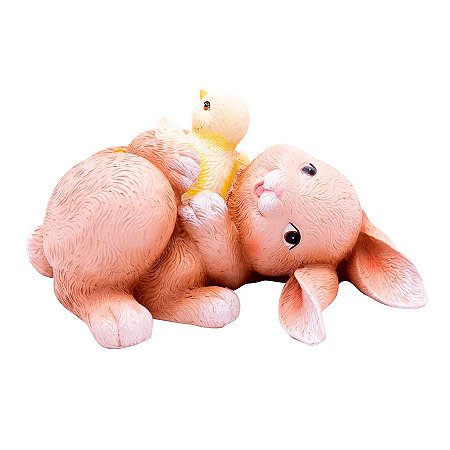 Coelho Brincando com Pintinho Decorativo - 1 unidade - Cromus - Rizzo