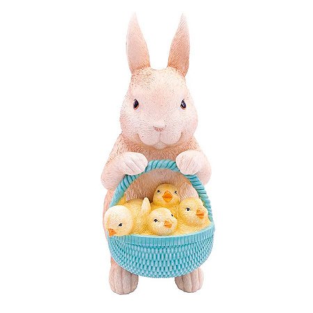 Coelho Decorativo com Cesta de Patinhos - 1 unidade - Cromus - Rizzo