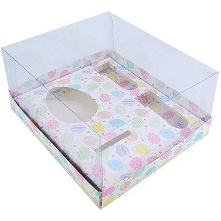 Caixa Ovo de Colher Kit Confeiteiro - Meio Ovo de 100g a 150g - 20,5cm x 17cm x 9,7cm - Páscoa Branca - 5unidades - Assk