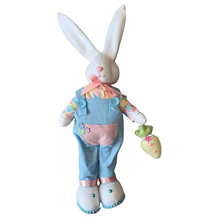 Coelho Decorativo Em Pé com Cenoura - Rosa/Azul - 1 unidade - Rizzo