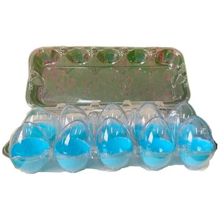 Caixa com 10 Mini Ovos de Plástico Azul Claro e Transparente - 1 unidade - Rizzo