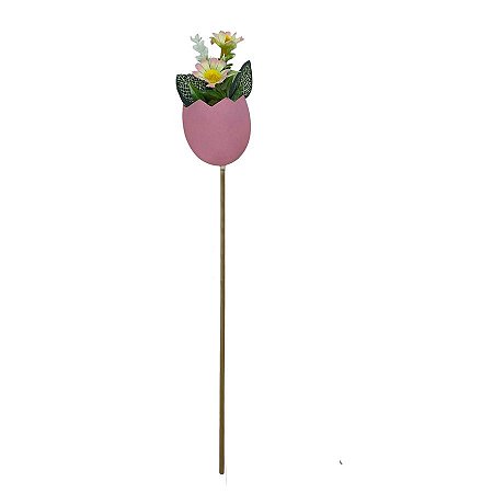 Pick Decorativo de Páscoa - Casca e Flores Rosa - 28cm  - 1 unidade - Rizzo