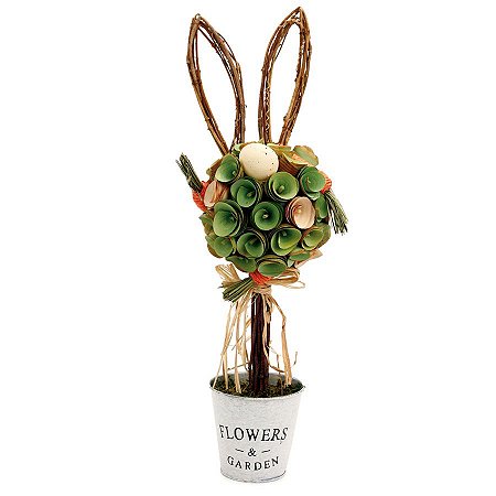 Topiaria de Páscoa com Orelhas e Cenouras Rústico - 48cm - 1 unidade - Cromus - Rizzo