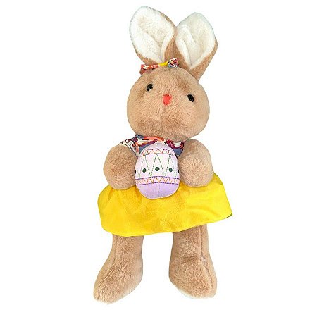 Coelha de Pelúcia com Ovo da Páscoa - Amarelo - 42cm - 1 unidade - Rizzo