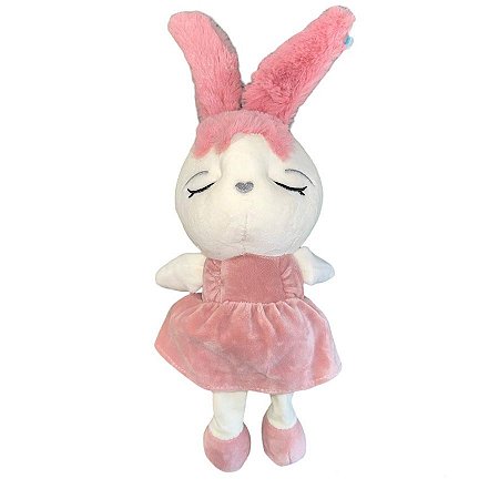 Coelha de Pelúcia com Vestido e Orelhas Rose - 36cm - 1 unidade - Rizzo