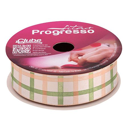 Fita de Cetim ECF005TR 22mm - Cor 175 -  Xadrez Aquarelado -  Rolo 10m - 1 unidade - Fitas Progresso - Rizzo