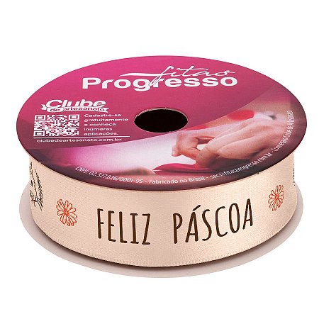 Fita de Cetim ECF005D 22mm - Cor 350 -  Feliz Páscoa -  Rolo 10m - 1 unidade - Fitas Progresso - Rizzo