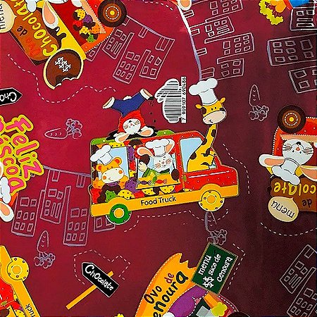 Folha para Ovos de Páscoa Metalizado Food Truck Bordô 69x89cm - 25 unidades - Cromus - Rizzo