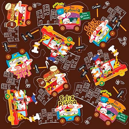 Folha para Ovos de Páscoa Metalizado Food Truck Marrom 69x89cm - 25 unidades - Cromus - Rizzo