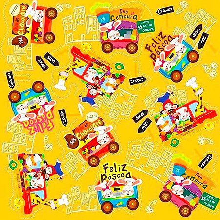 Folha para Ovos de Páscoa Metalizado Food Truck Amarelo 69x89cm - 25 unidades - Cromus - Rizzo
