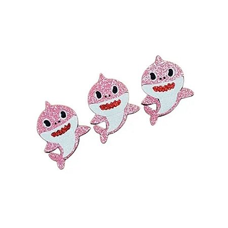 Aplique de E.V.A Baby Shark Glitter Rosa Escuro - 8 x 6cm - 3 unidades - Rizzo