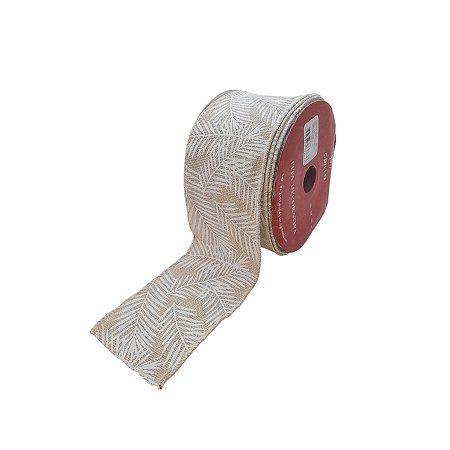 Fita Decorativa de Natal - Juta Com Folhas - 6,3cmx9,14m - 1 unidade - Rizzo