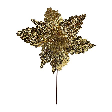 Poinsétia Decorativa - Glitter Ouro - 35cm - 1 unidade - Cromus - Rizzo
