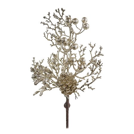Pick Decorativo - Frutas e Pinhas Champagne - 32cm - 1 unidade - Cromus - Rizzo