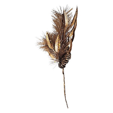 Galho Decorativo - Folhas E Pinha Dourada - 42cm - 1 unidade - Rizzo