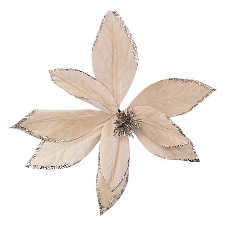 Poinsétia Decorativa - Champanhe com Glitter - 42cm - 1 unidade - Rizzo