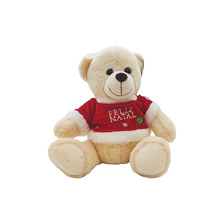 Urso de Pelúcia Branco Feliz Natal - 23cm - 1 unidade - Rizzo